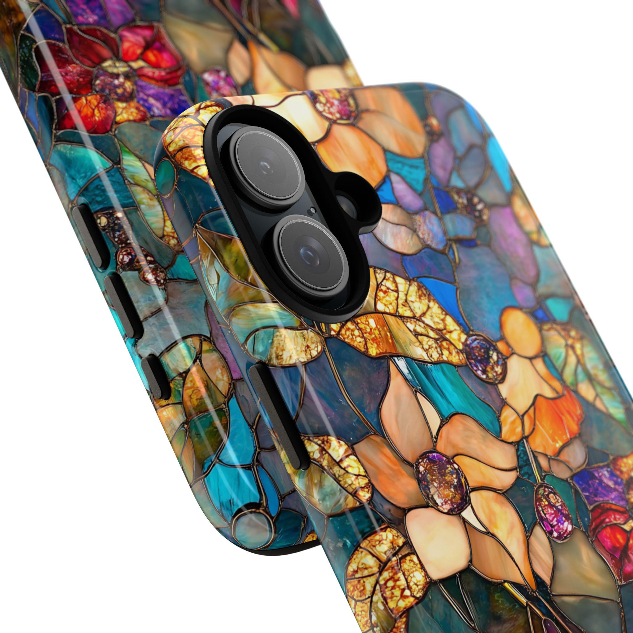 Faux Stained Glass Wildflower Phone Case: Boho Mosaic Floral Design