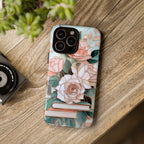 Floral Bookshelf Phone Case: Faux Stained Glass Design, Book Lover Gift