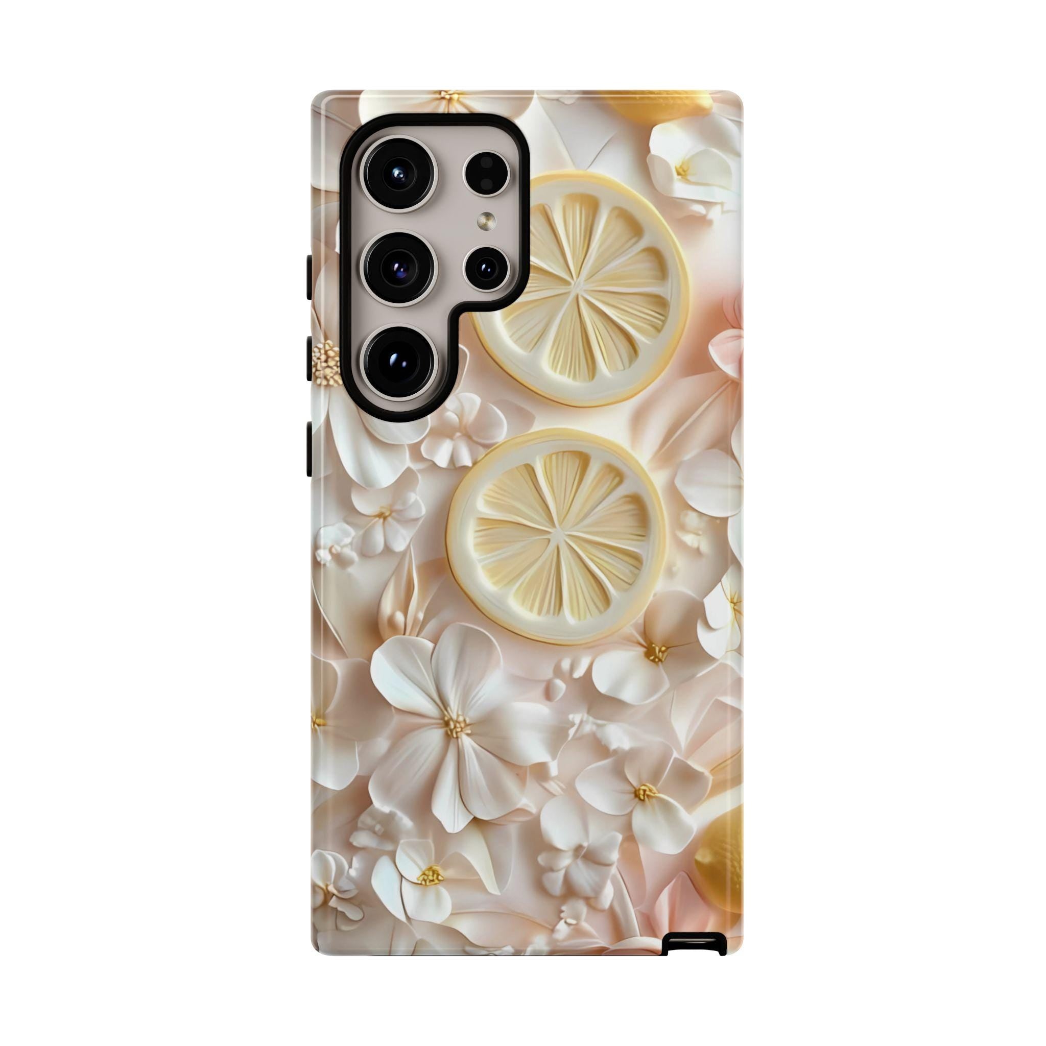 Lemon Floral Aesthetic Phone Case, Cool Phone Case, iPhone 16 15, Galaxy S25, Pixel 9 Pro Case, Cute Summer Design, Tough Protective Cover