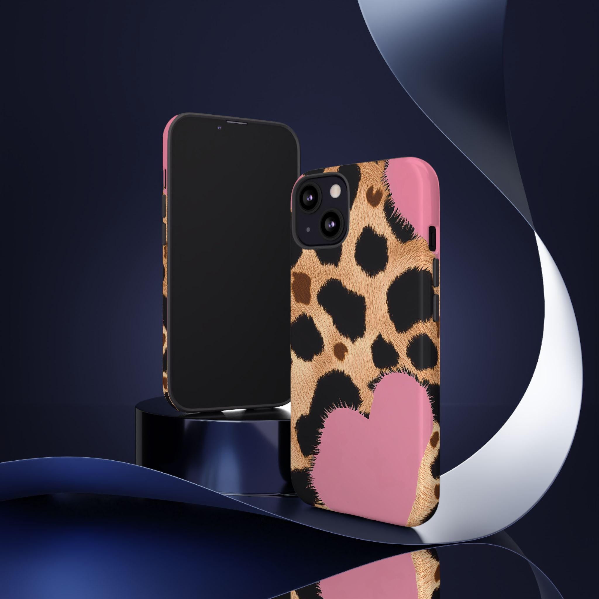 Leopard Print Phone Case: Pink Heart, Fashionable Design