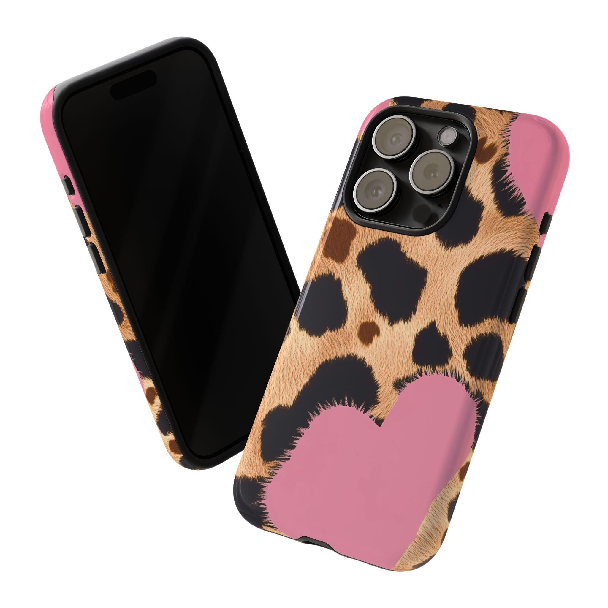 Leopard Print Phone Case: Pink Heart, Fashionable Design