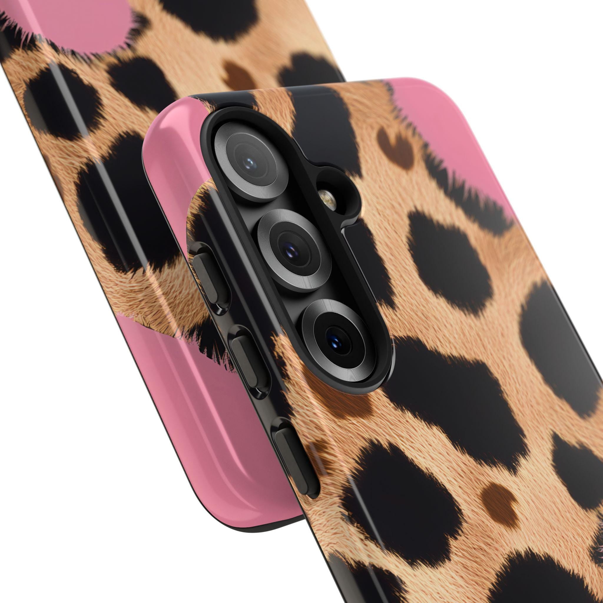 Leopard Print Phone Case: Pink Heart, Fashionable Design