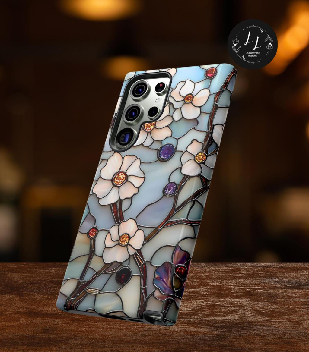 Floral Faux Stained Glass Phone Case: Romantic Wildflowers