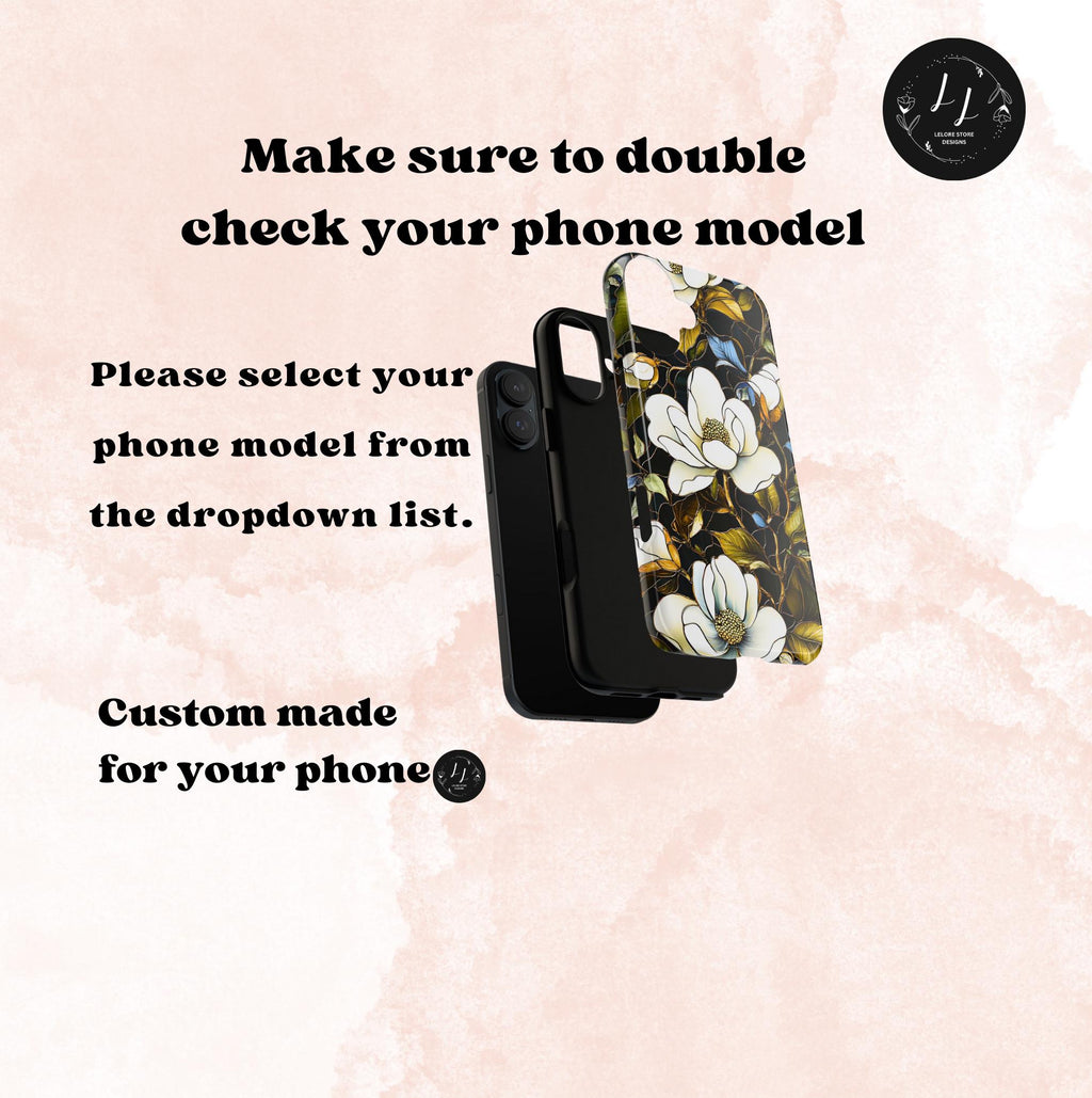 Magnolia Faux Stained Glass Phone Case: Green Floral Botanical Design