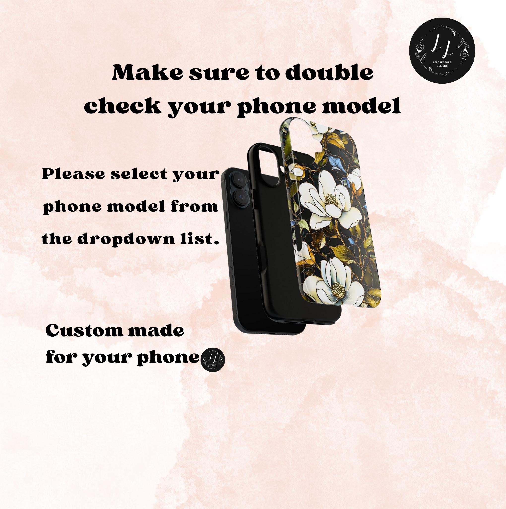 Magnolia Faux Stained Glass Phone Case: Green Floral Botanical Design