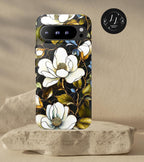 Magnolia Faux Stained Glass Phone Case: Green Floral Botanical Design