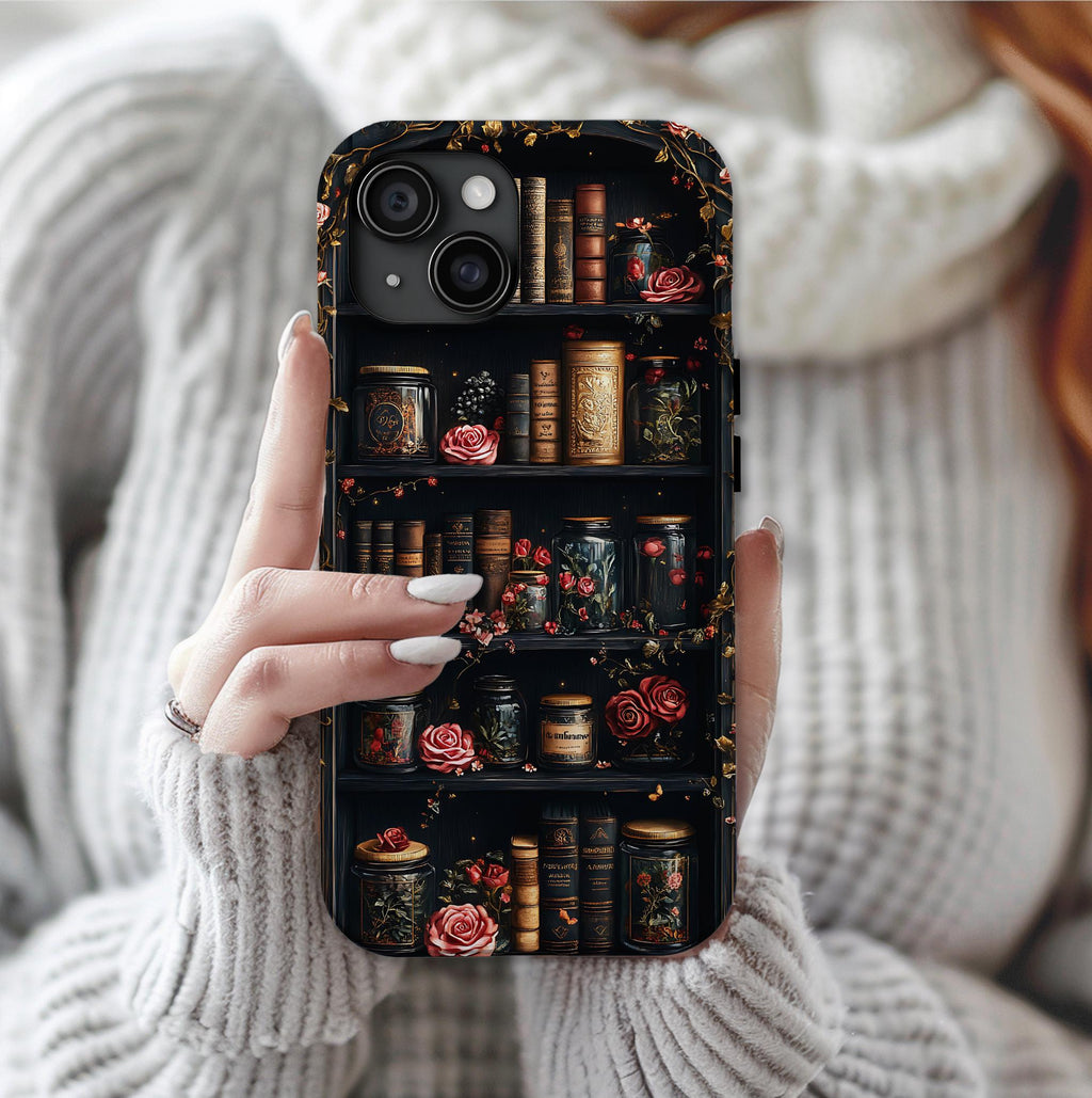 Bookish Bookshelf Phone Case: Dark Academia Librarian Gift