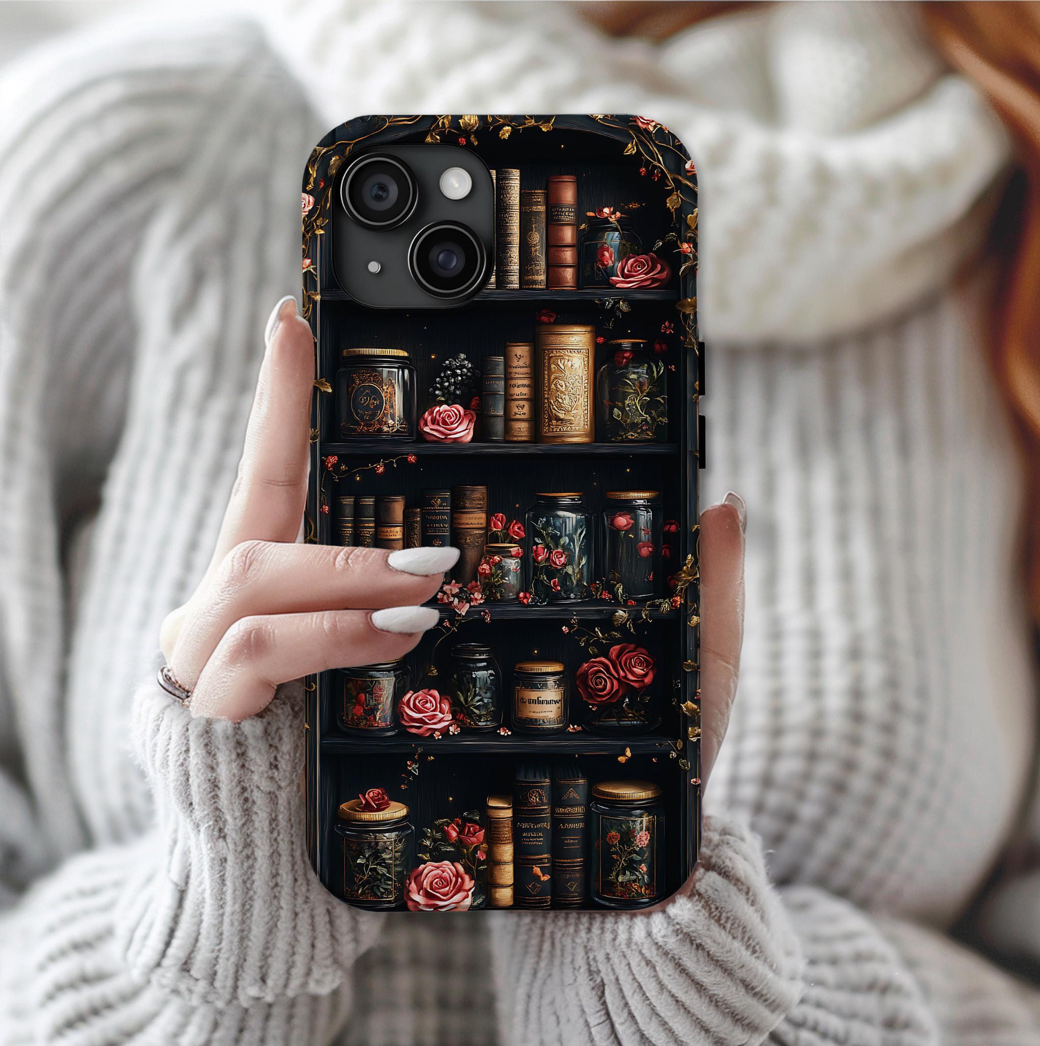 Bookish Bookshelf Phone Case: Dark Academia Librarian Gift