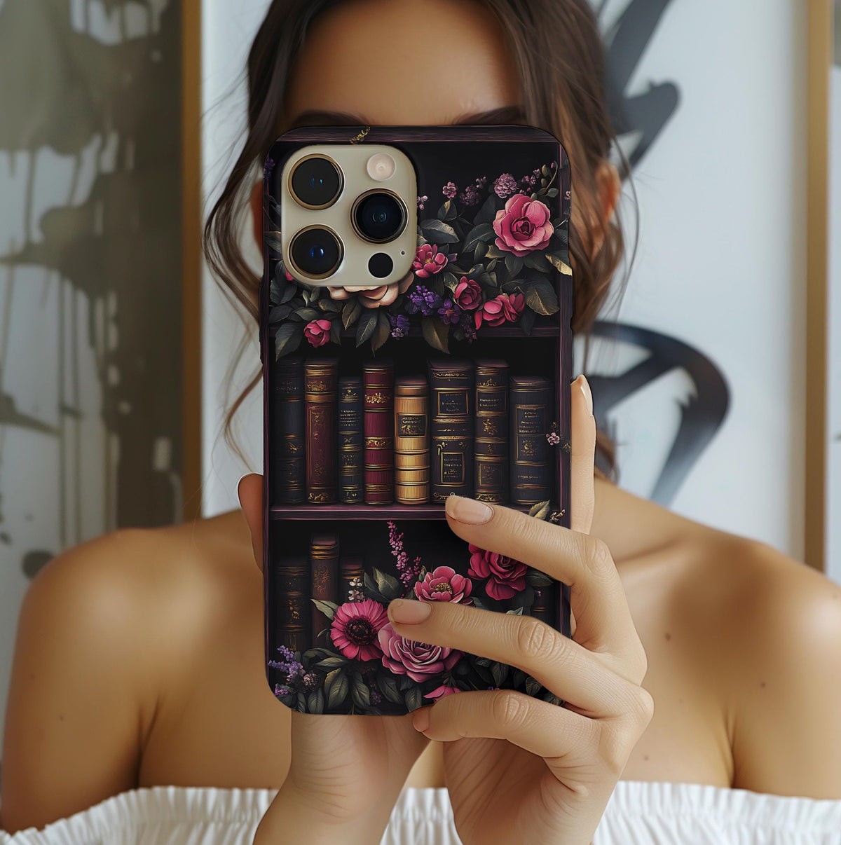 Floral Gothic Book Phone Case: Garden Purple Floral Cover, Bookworm Gift, iPhone, Galaxy, Pixel
