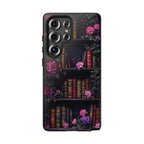 Floral Bookshelf Phone Case, Dark Academia Bookish Design