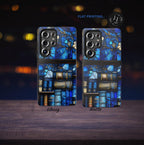 Faux Stained Glass Bookshelf Phone Case: Blue Reading Theme Bookish Book Lovers,