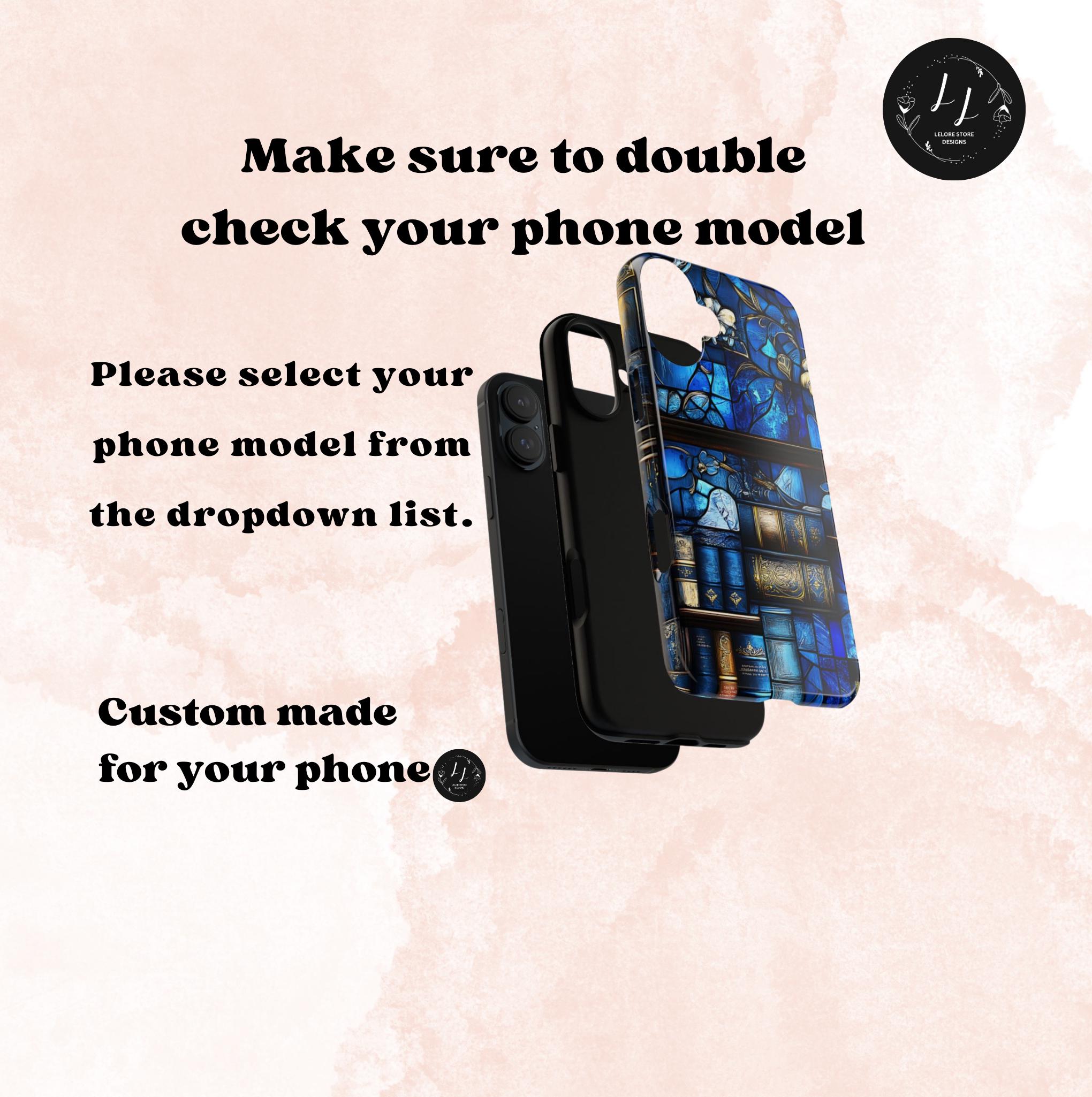 Faux Stained Glass Bookshelf Phone Case: Blue Reading Theme Bookish Book Lovers,