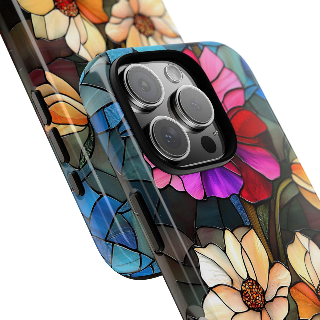 Floral Faux Stained Glass Tough Phone Case: Botanical Design