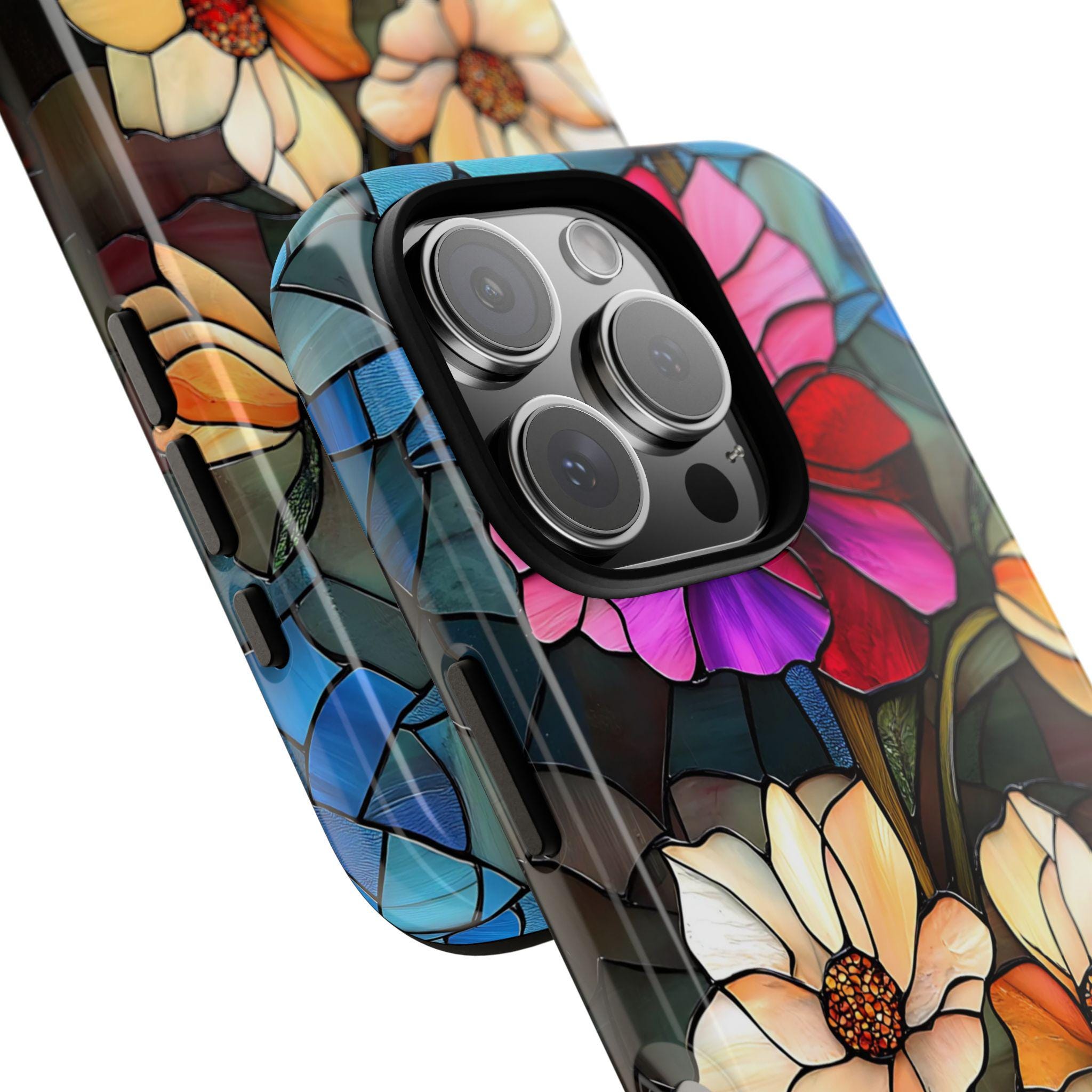 Floral Faux Stained Glass Tough Phone Case: Botanical Design