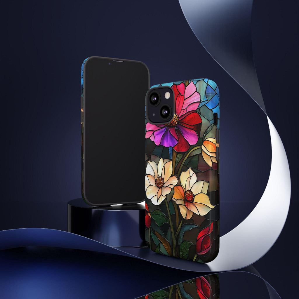 Floral Faux Stained Glass Tough Phone Case: Botanical Design