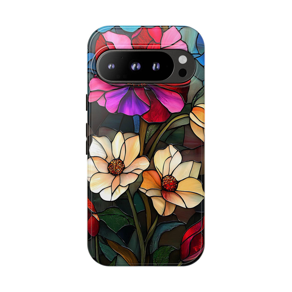 Floral Faux Stained Glass Tough Phone Case: Botanical Design