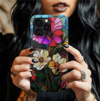 Floral Faux Stained Glass Tough Phone Case: Botanical Design