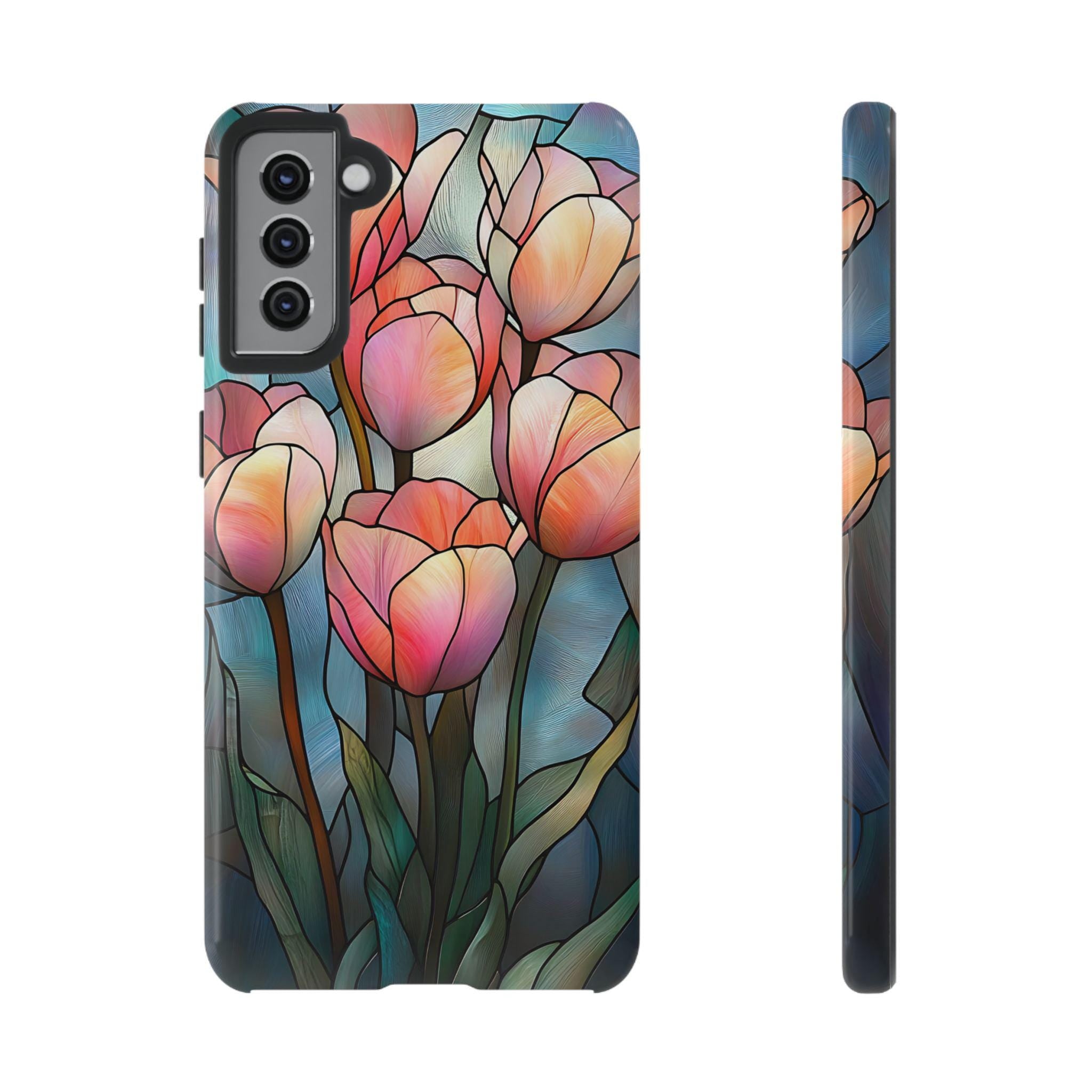 Tulip Phone Case: Faux Stained Glass Floral Design
