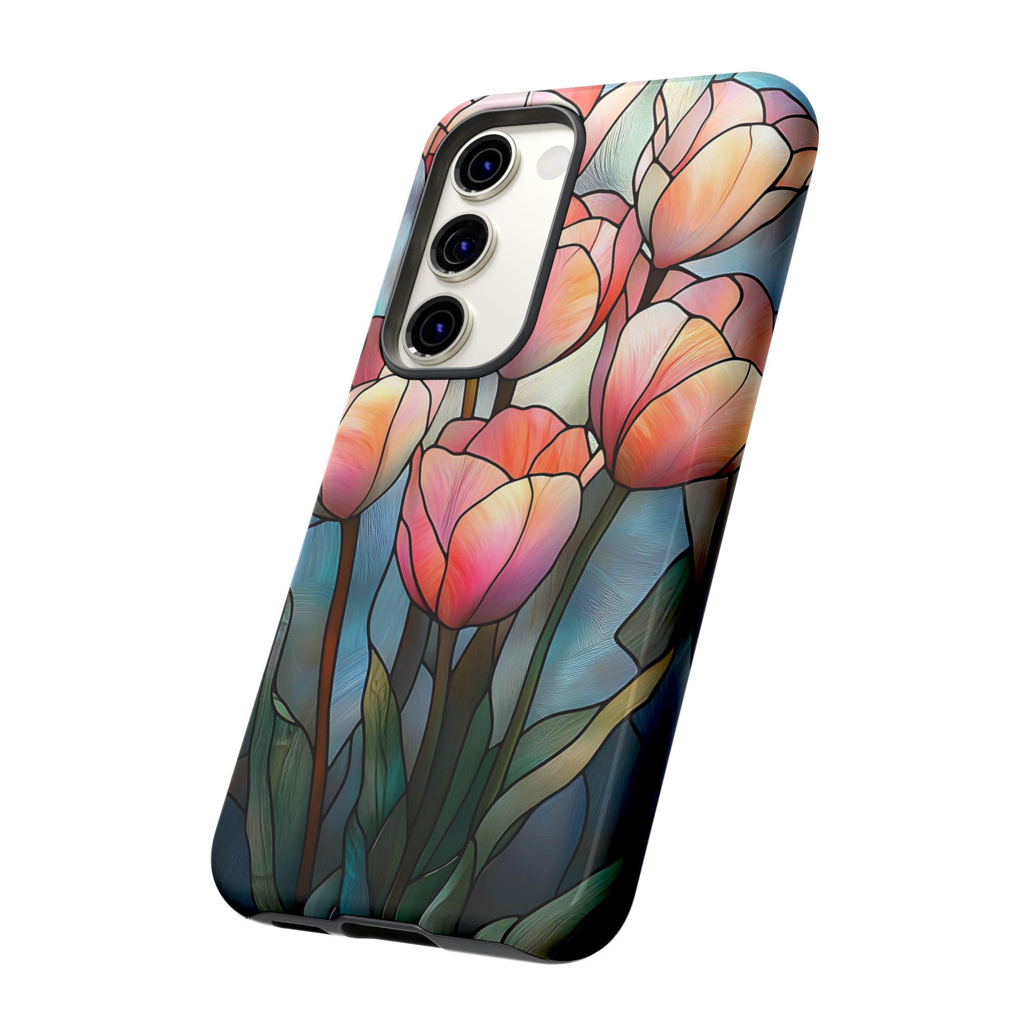 Tulip Phone Case: Faux Stained Glass Floral Design