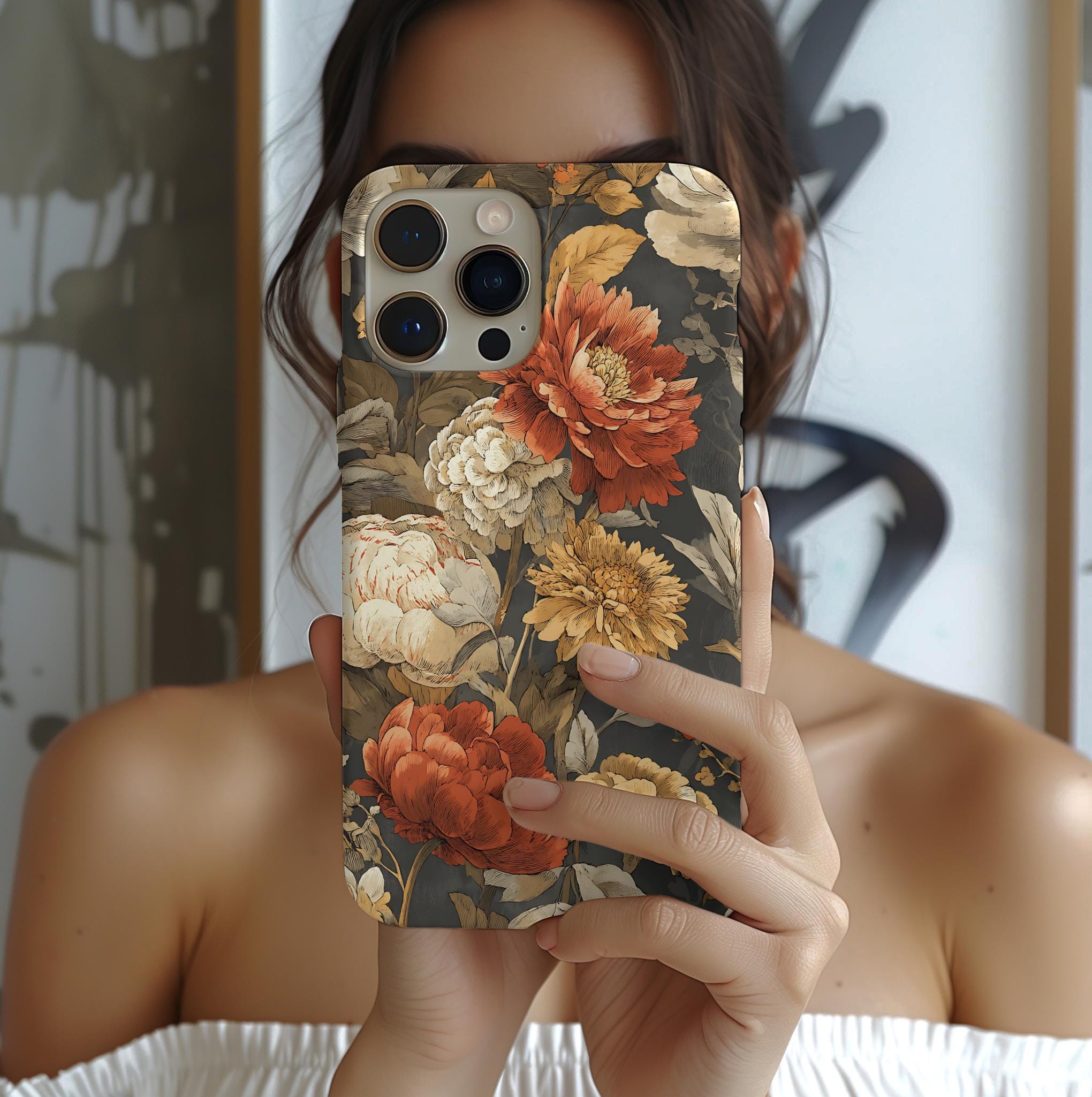 Vintage Floral Boho Phone Case: Orange Botanical Cover