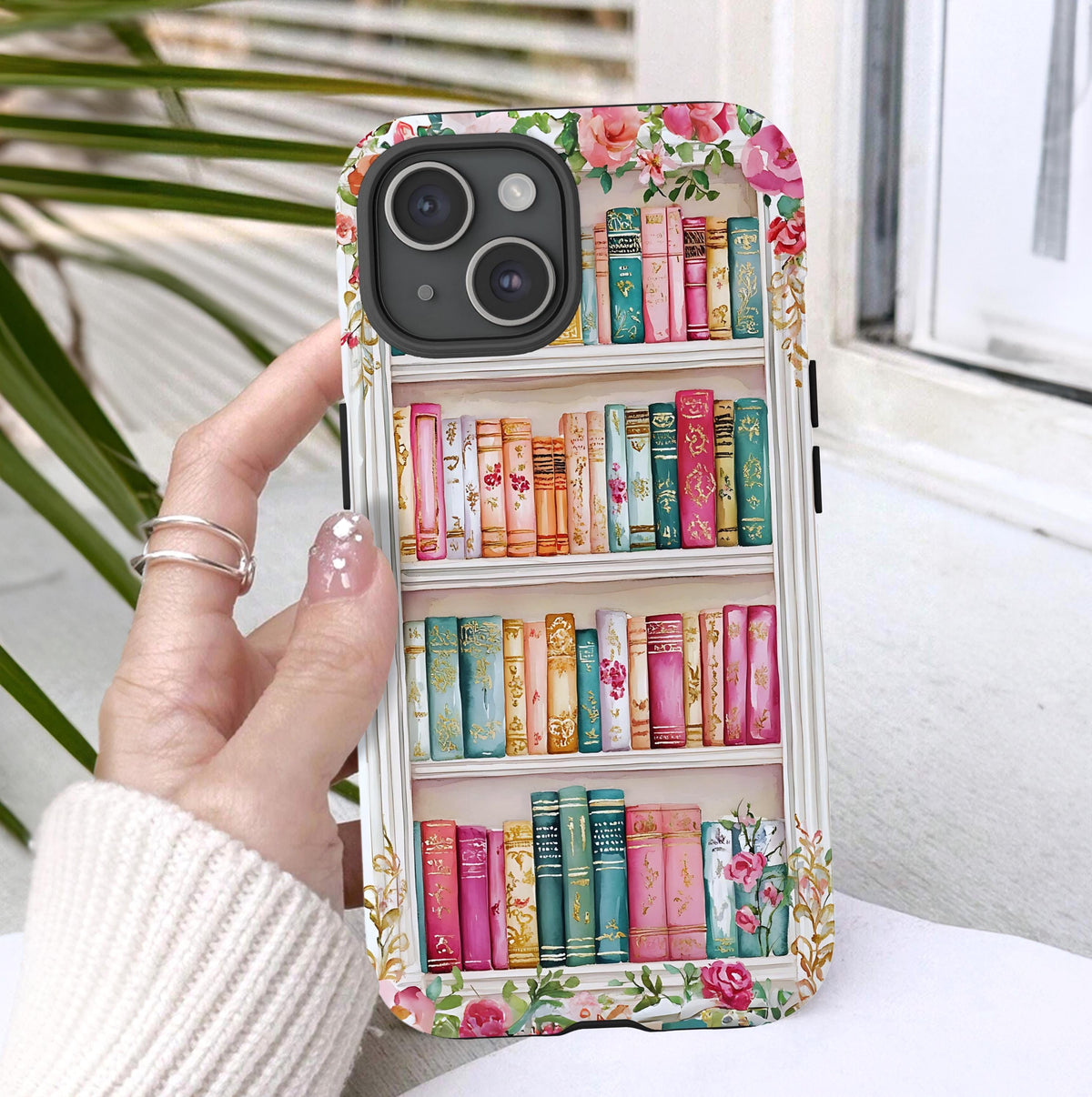 Floral Bookshelf Phone Case: Vintage Book Lover Gift Bookworms  Flower Enthusiasts
