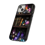 Celestial Bookshelf Phone Case: Mystical Gemstone Library Design