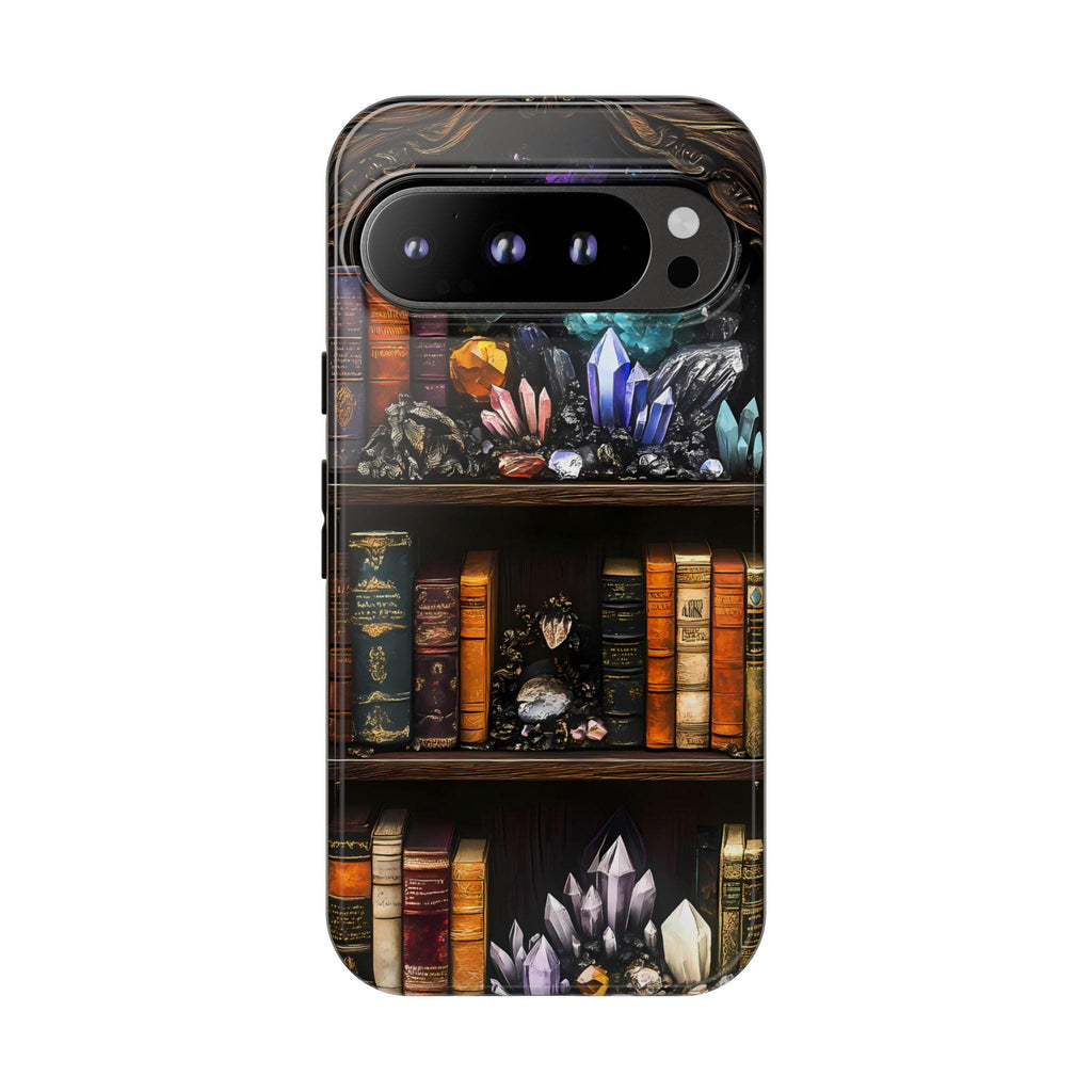 Celestial Bookshelf Phone Case, Mystical Library, Crystal Gems iPhone Galaxy Pixel Covers Book Lover