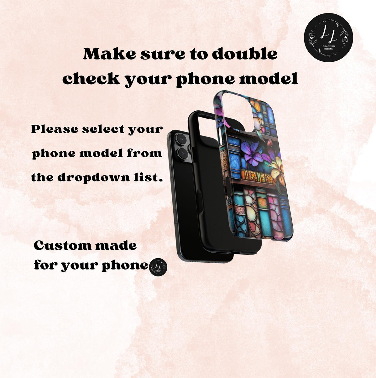 Floral Stained Glass Bookshelf Phone Case: Book Lover Gift