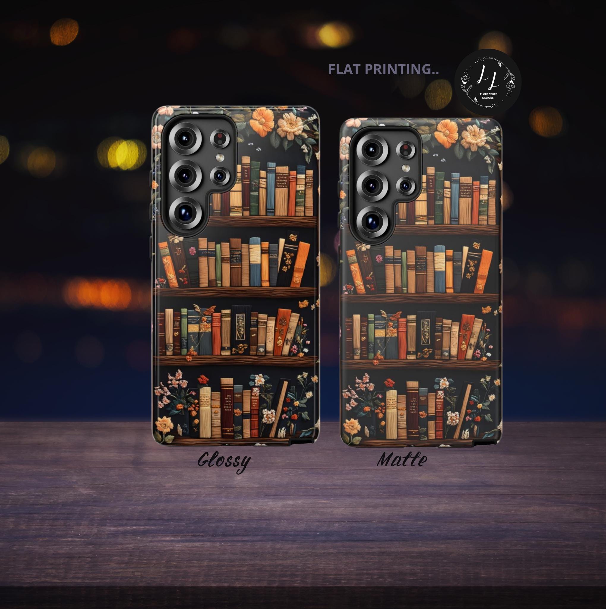 Bookish Bookshelf Phone Case: Vintage Literary Floral Design