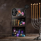 Celestial Bookshelf Phone Case: Mystical Gemstone Library Design