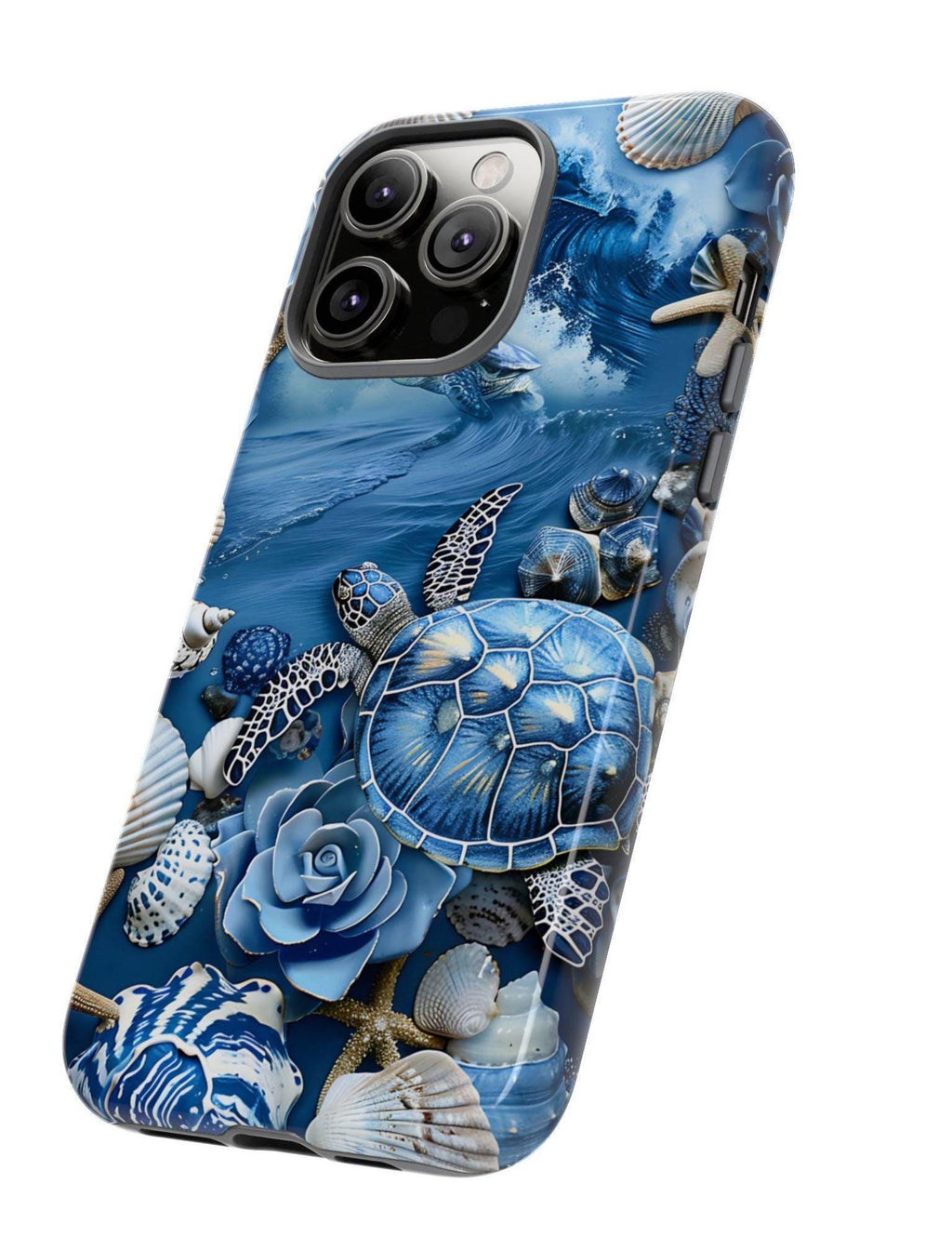 Blue Ocean Waves Phone Case: Turtles & Shells Mosaic