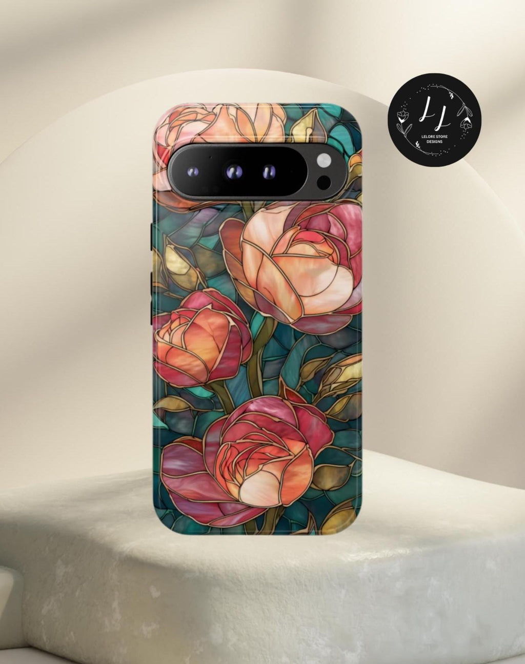 Boho Floral Mosaic Phone Case: Faux Stained Glass Botanical Design