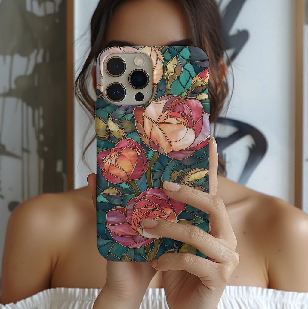 Boho Floral Mosaic Phone Case: Faux Stained Glass Botanical Design