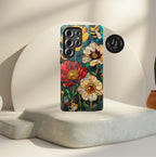 Faux Stained Glass Bee & Wildflower Phone Case: Boho Floral Design