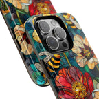 Faux Stained Glass Bee & Wildflower Phone Case: Boho Floral Design