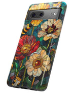 Faux Stained Glass Bee & Wildflower Phone Case: Boho Floral Design