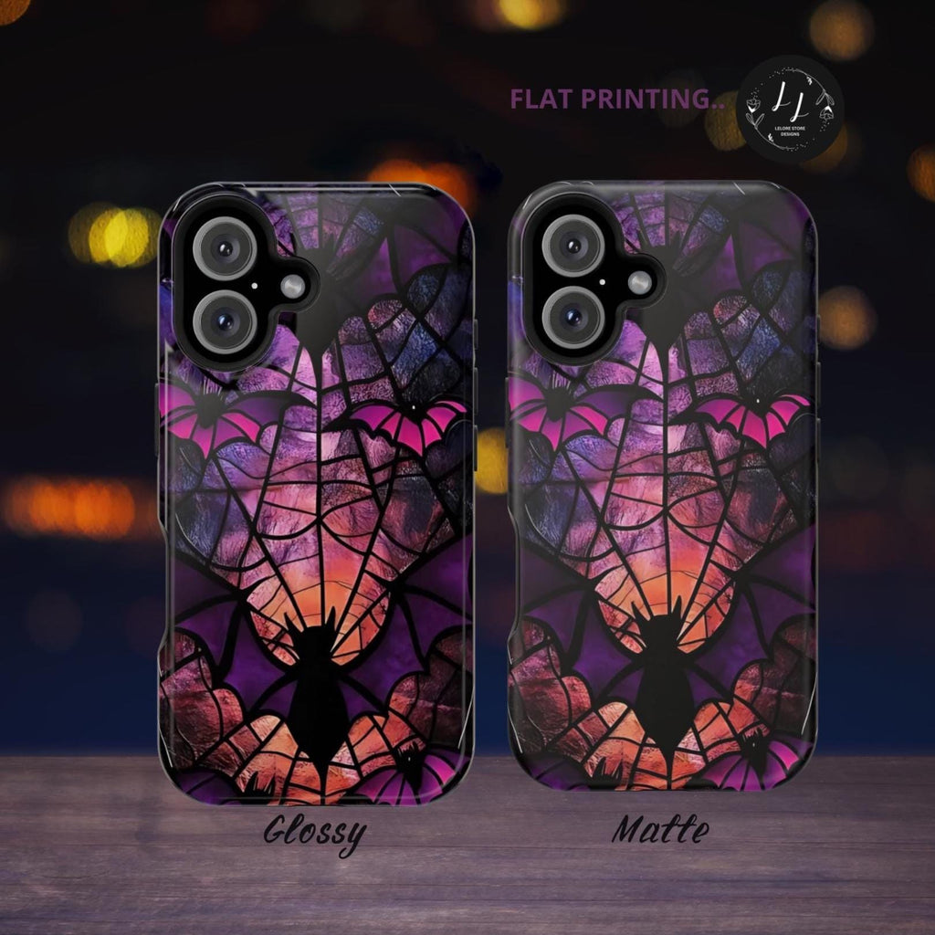 Gothic Bat Faux Stained Glass iPhone Case: Dark Academia MagSafe Compatible Holiday Cover