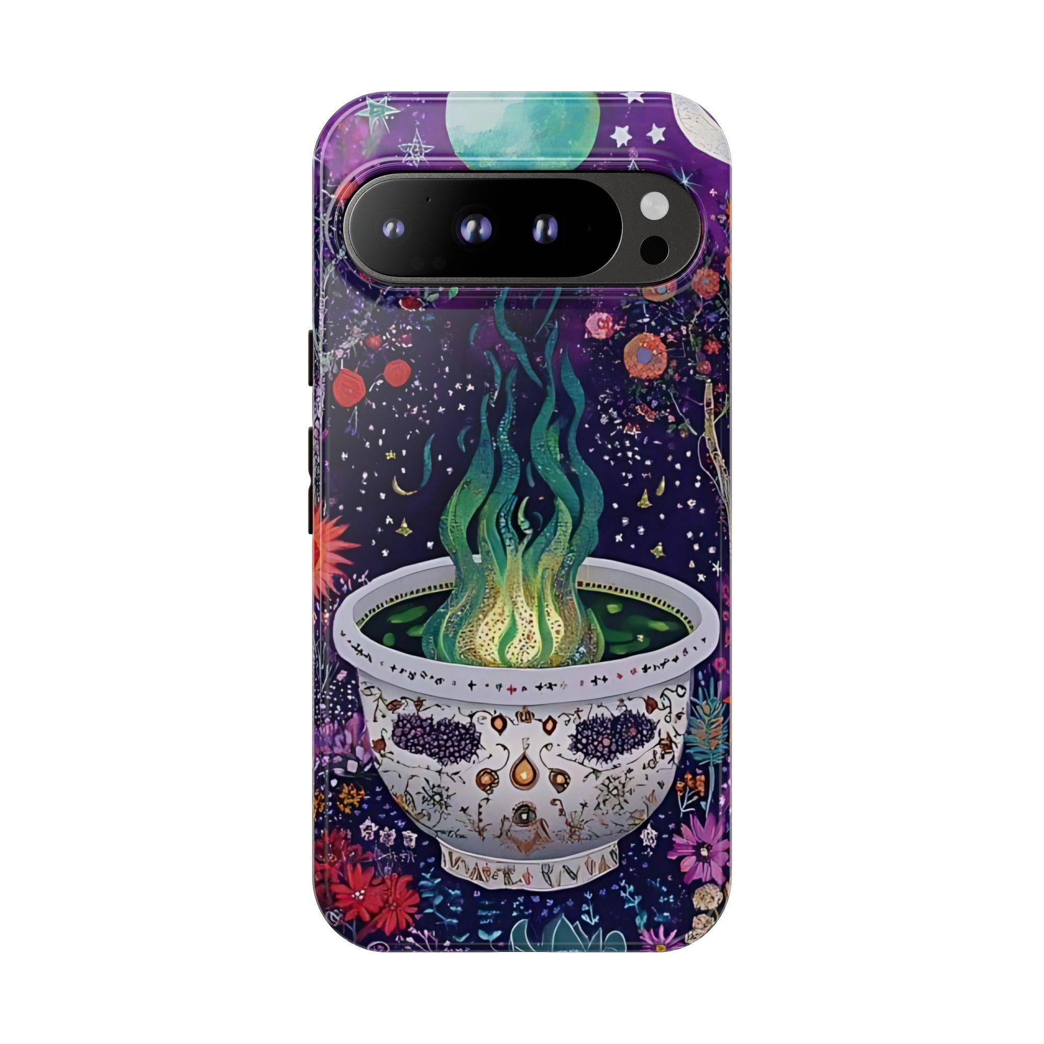 Celestial Cauldron Phone Case: Spooky Floral Witch Design Celestial Halloween cover
