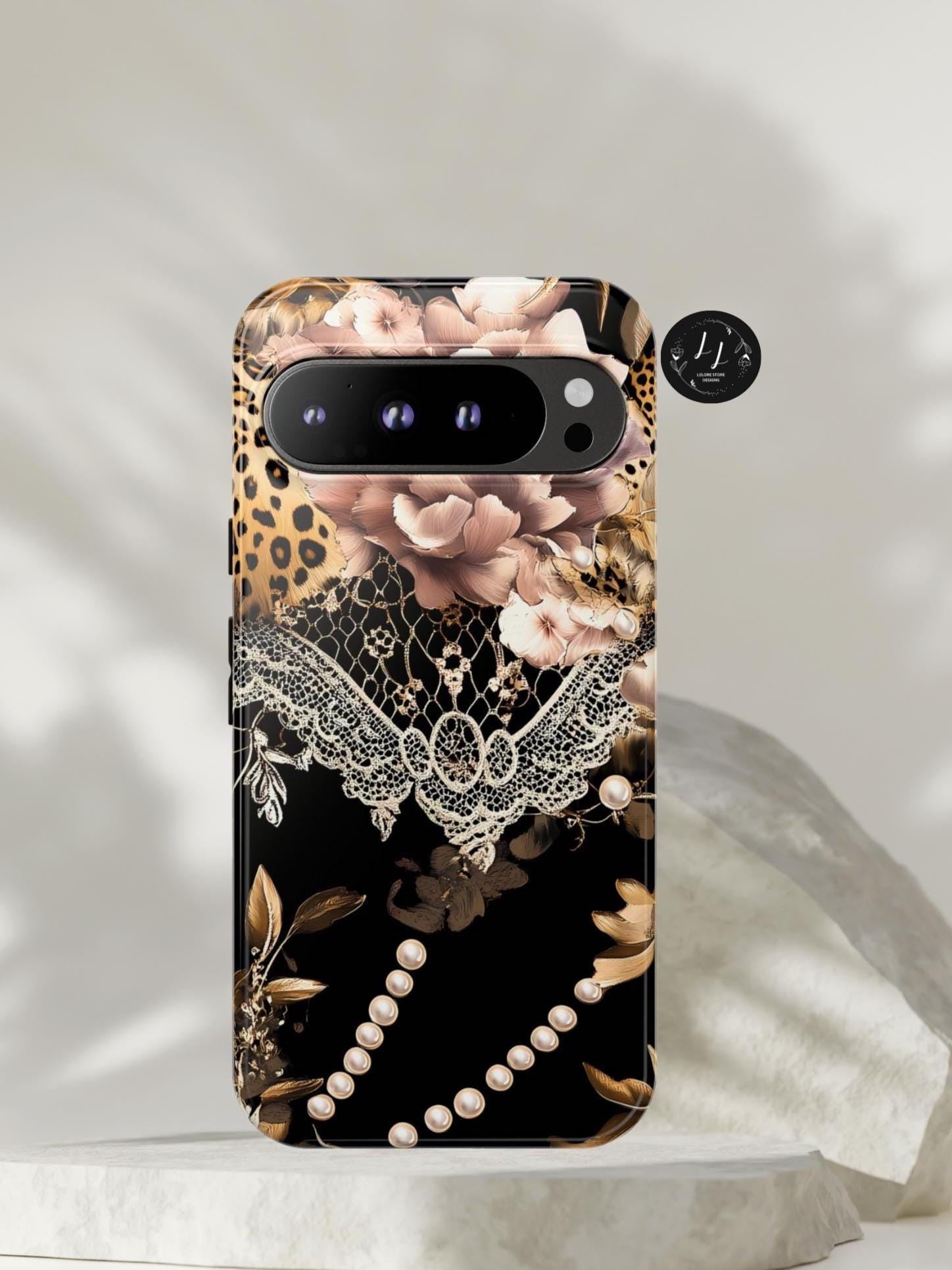 Leopard Print Phone Case: Chic Floral Lace Cover Design, iPhone, Galaxy, Pixel