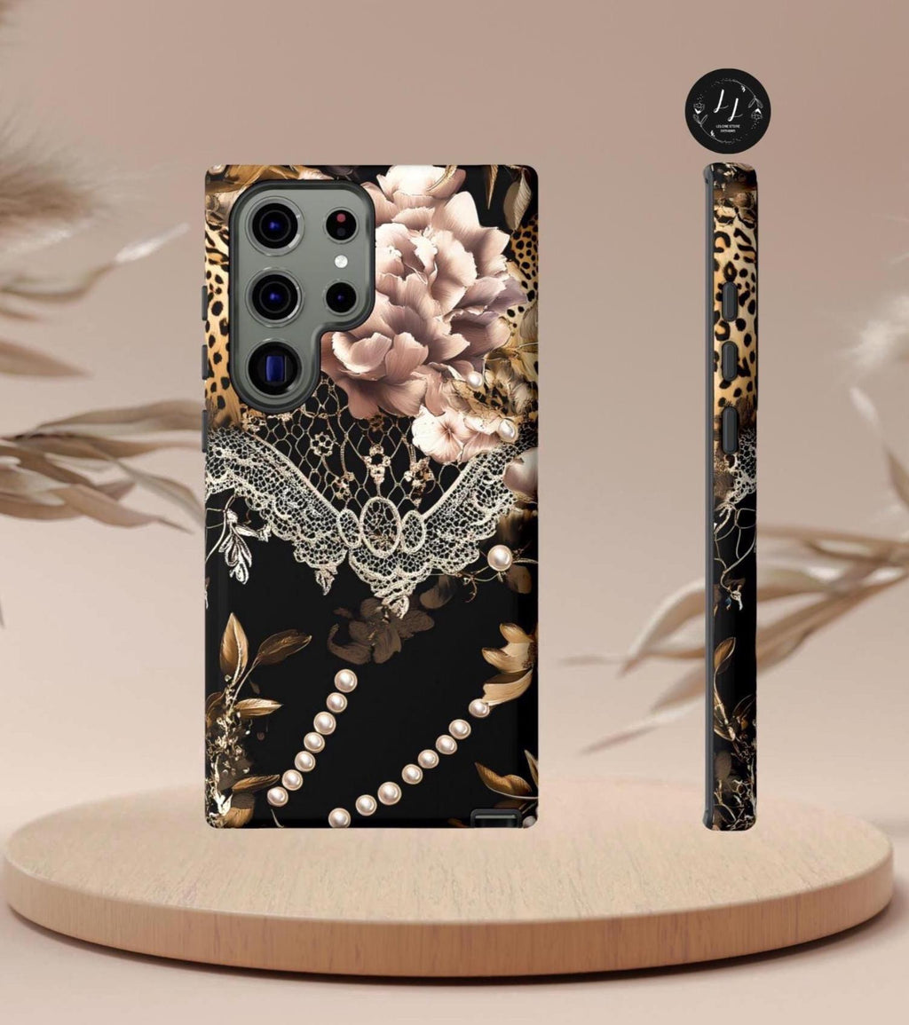 Leopard Print Phone Case: Chic Floral Lace Cover Design, iPhone, Galaxy, Pixel