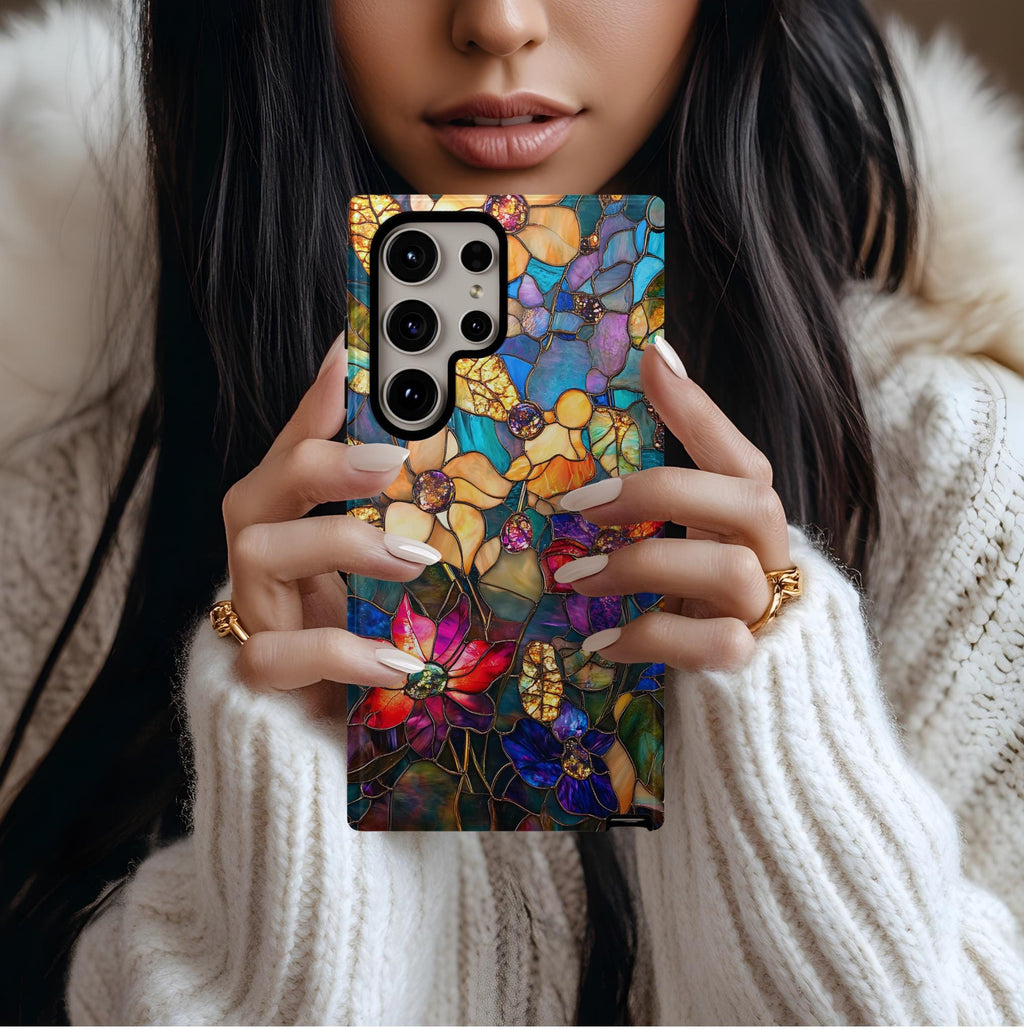 Faux Stained Glass Wildflower Phone Case: Boho Mosaic Floral Design