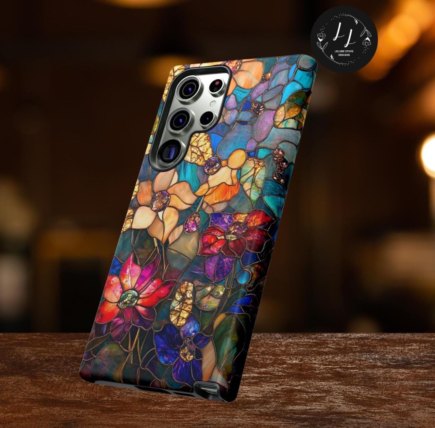 Faux Stained Glass Wildflower Phone Case: Boho Mosaic Floral Design