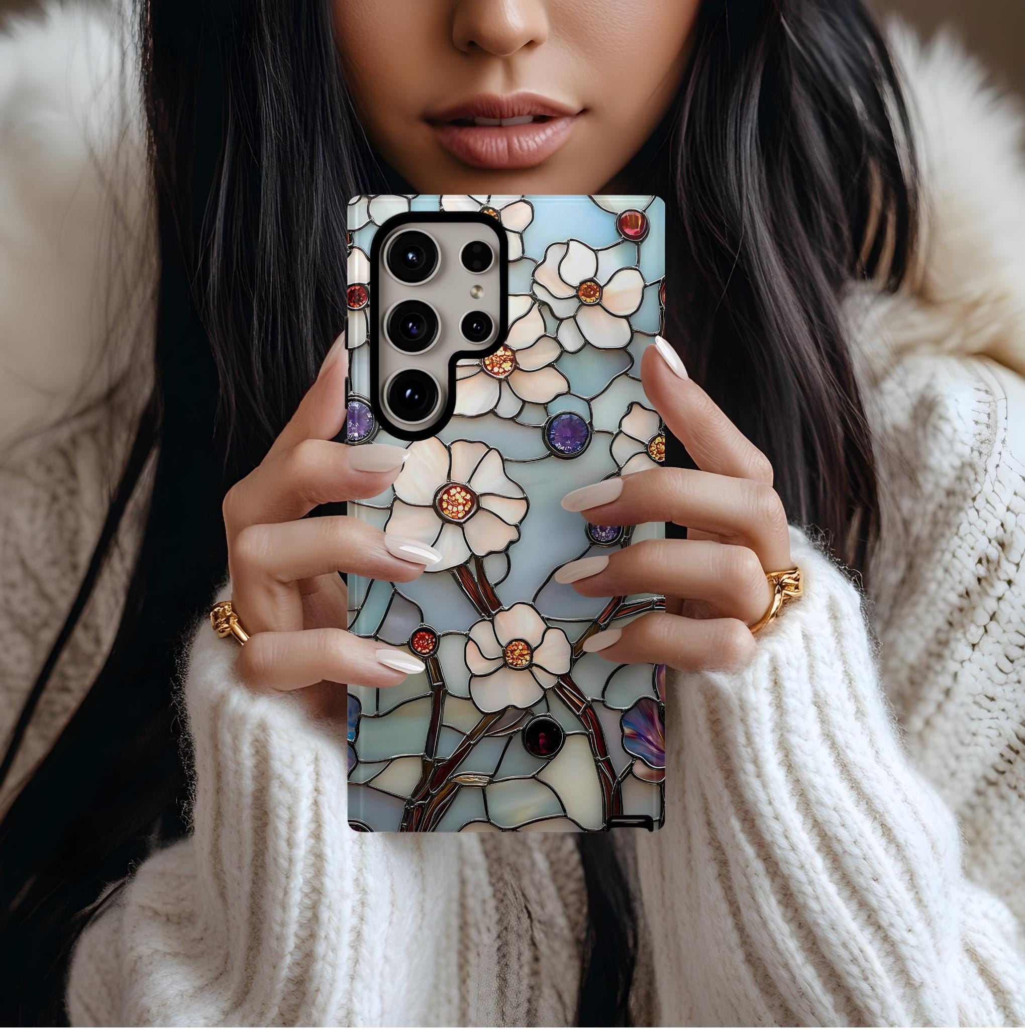 Floral Faux Stained Glass Phone Case: Romantic Wildflowers