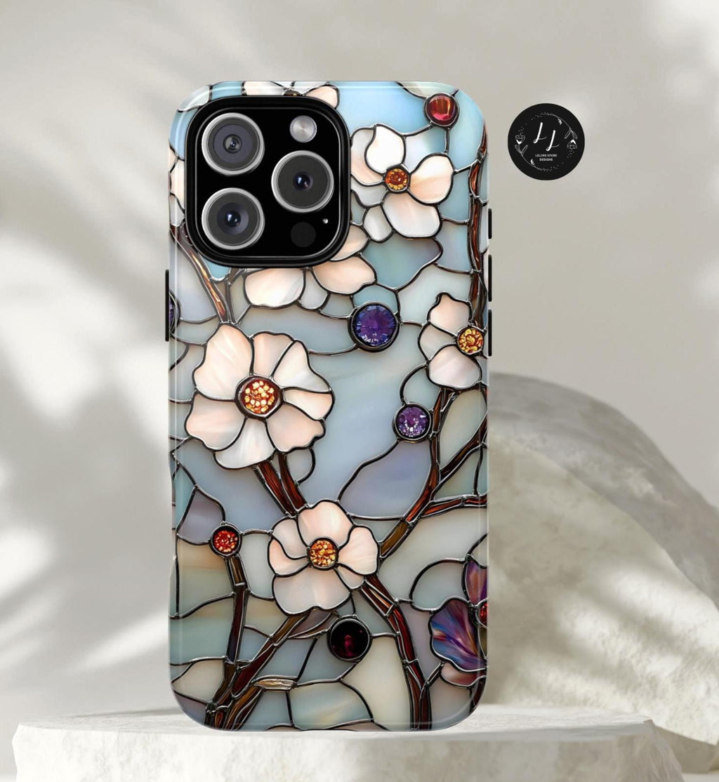 Floral Faux Stained Glass Phone Case: Romantic Wildflowers