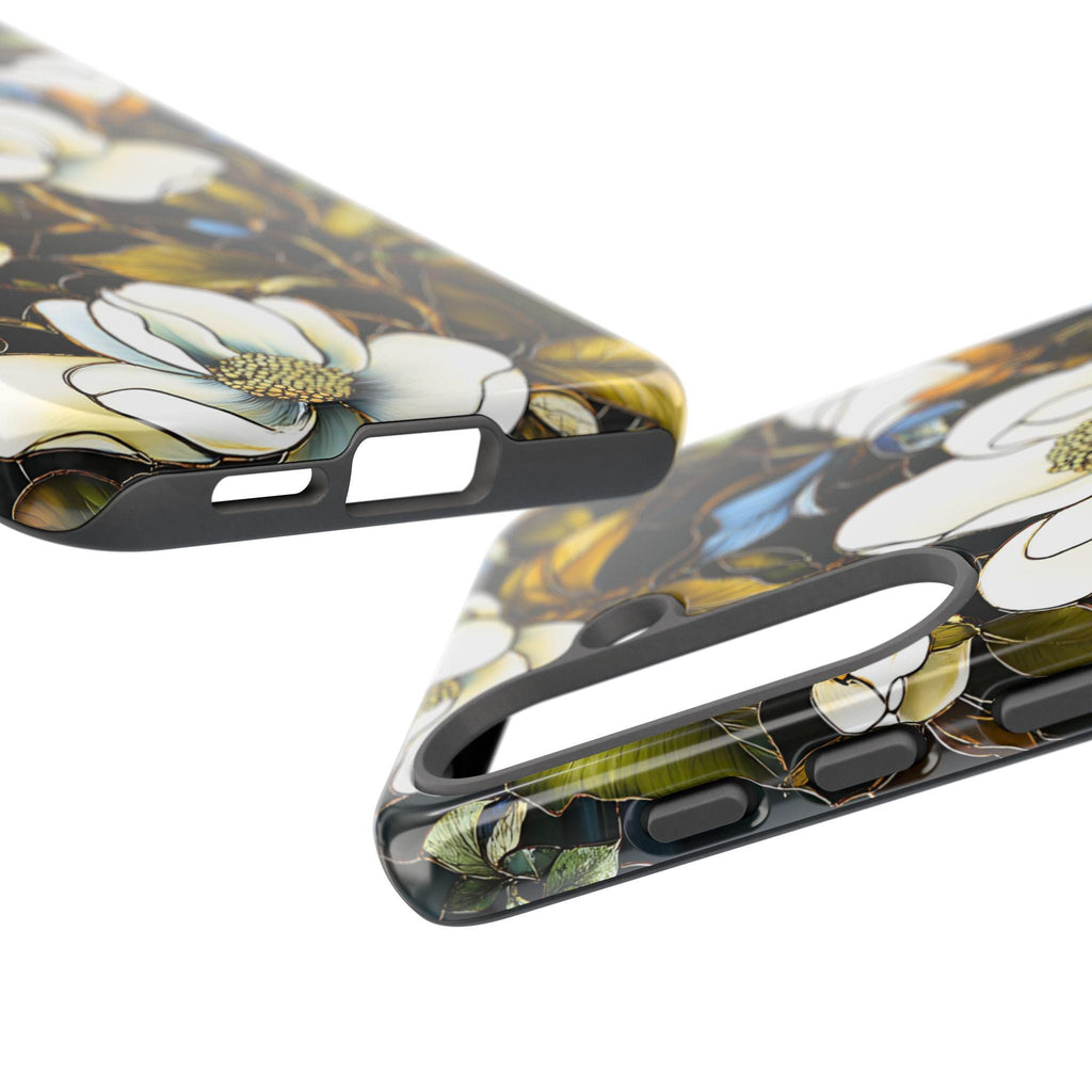 Magnolia Faux Stained Glass Phone Case: Green Floral Botanical Design