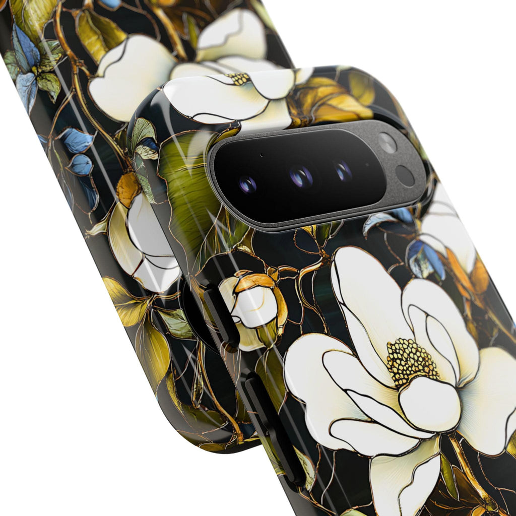 Magnolia Faux Stained Glass Phone Case: Green Floral Botanical Design