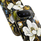 Magnolia Faux Stained Glass Phone Case: Green Floral Botanical Design