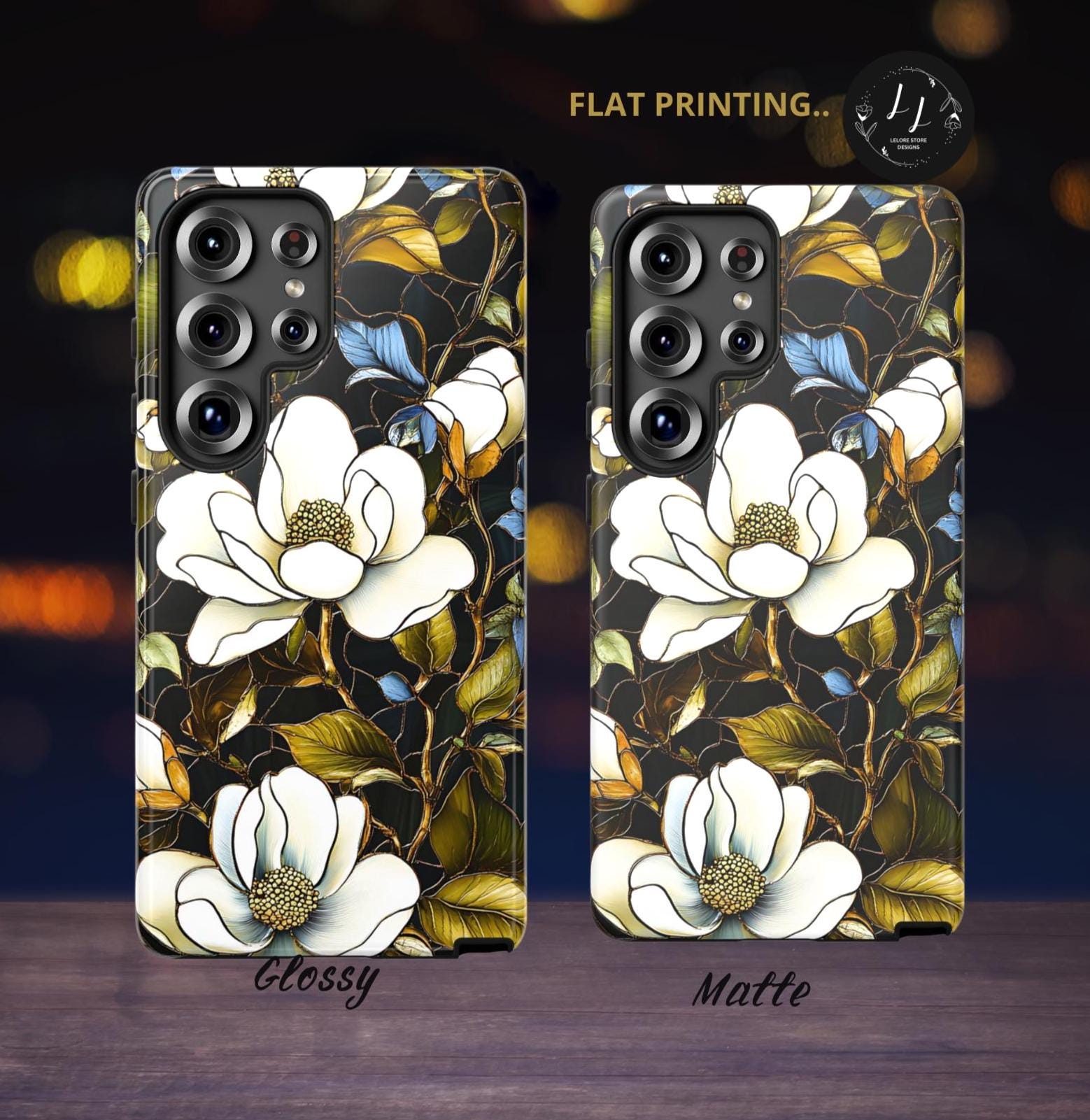 Magnolia Faux Stained Glass Phone Case: Green Floral Botanical Design