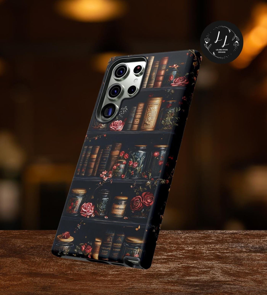 Bookish Bookshelf Phone Case: Dark Academia Librarian Gift