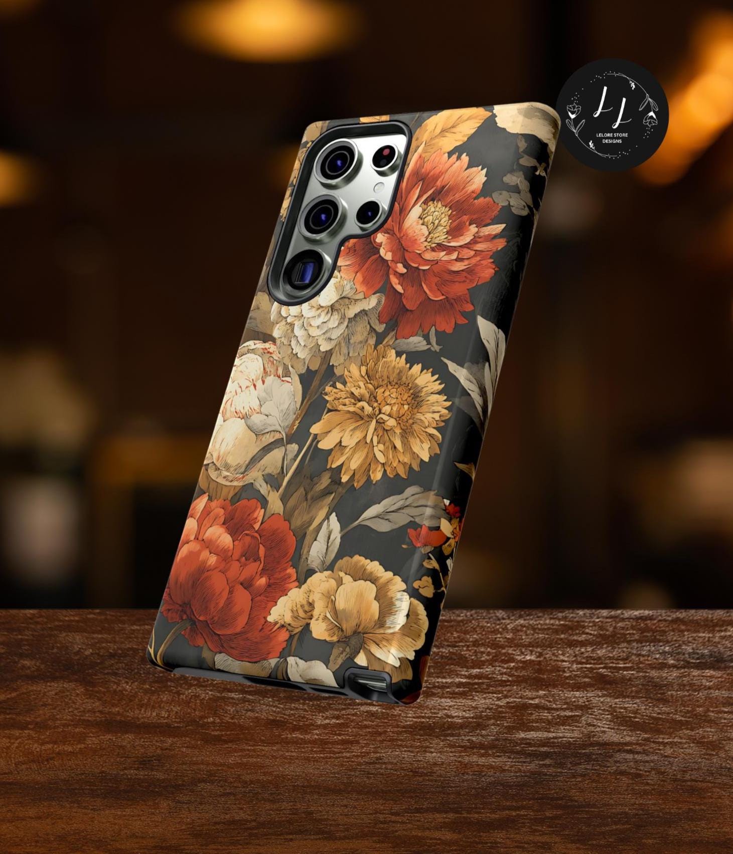 Vintage Floral Boho Phone Case: Orange Botanical Cover